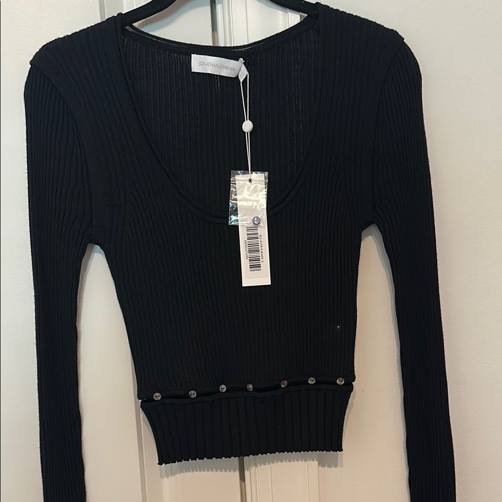 Jonathan Simkhai Ribbed Spring Sweater.
Women's Black Long Sleeve Top